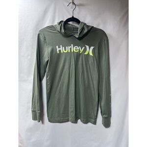 Hurley Boys Olive Green Long Sleeve Hooded Graphic T-Shirt Logo Size L 12-13 YRS
